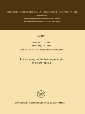 cover image of Erniedrigung der Ionisierungsenergie in einem Plasma